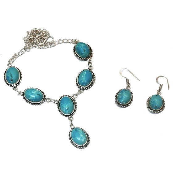 Jewelry - Necklace Earring Set Faux Turquoise Silver Tone 18" - 23" NWOT Perfect Cdn 17385